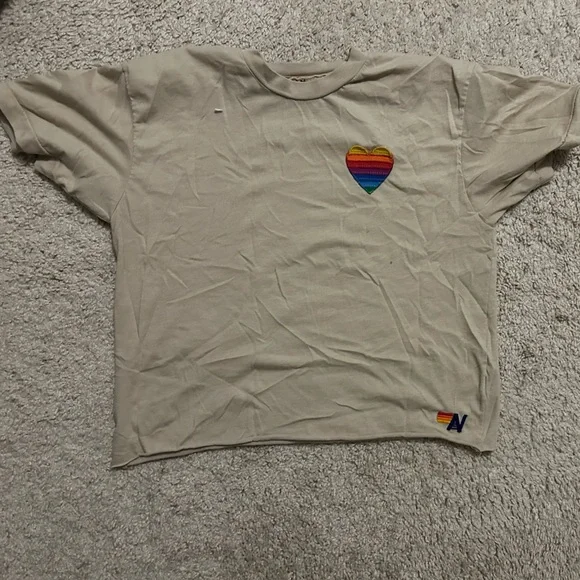 Aviator Nation Beige Tee with Rainbow Heart - Picture 4 of 4